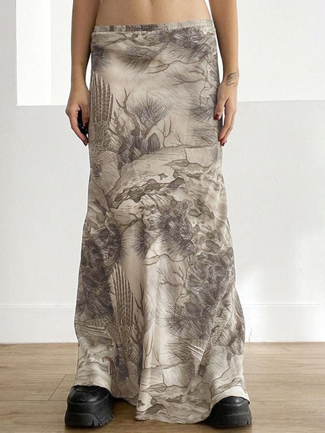

LULU & SKY Abstract Printed Maxi Skirt, Brown