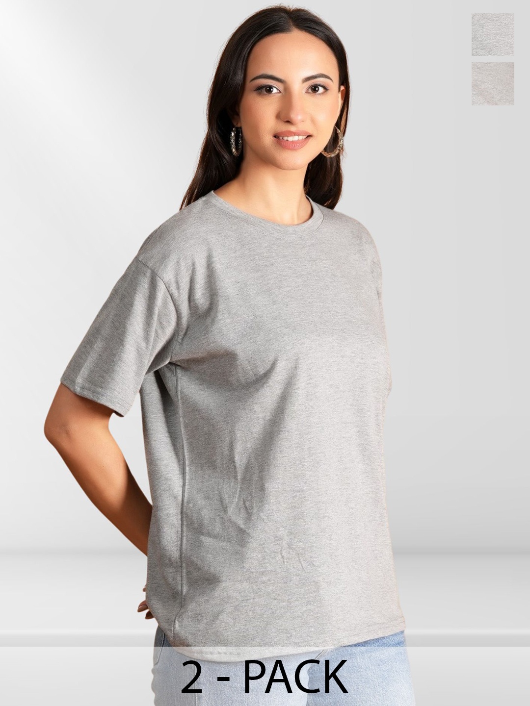 

NEYSA Women 2 Printed Drop-Shoulder Sleeves Applique T-shirt, Multi