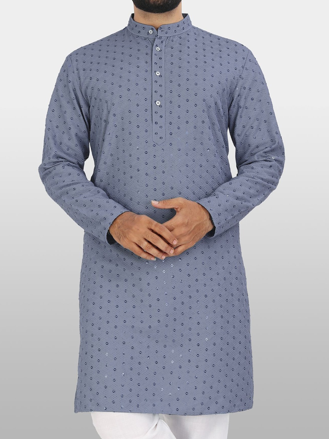 

VeBNoR Men Ethnic Motifs Thread Work Brasso Kurta, Grey