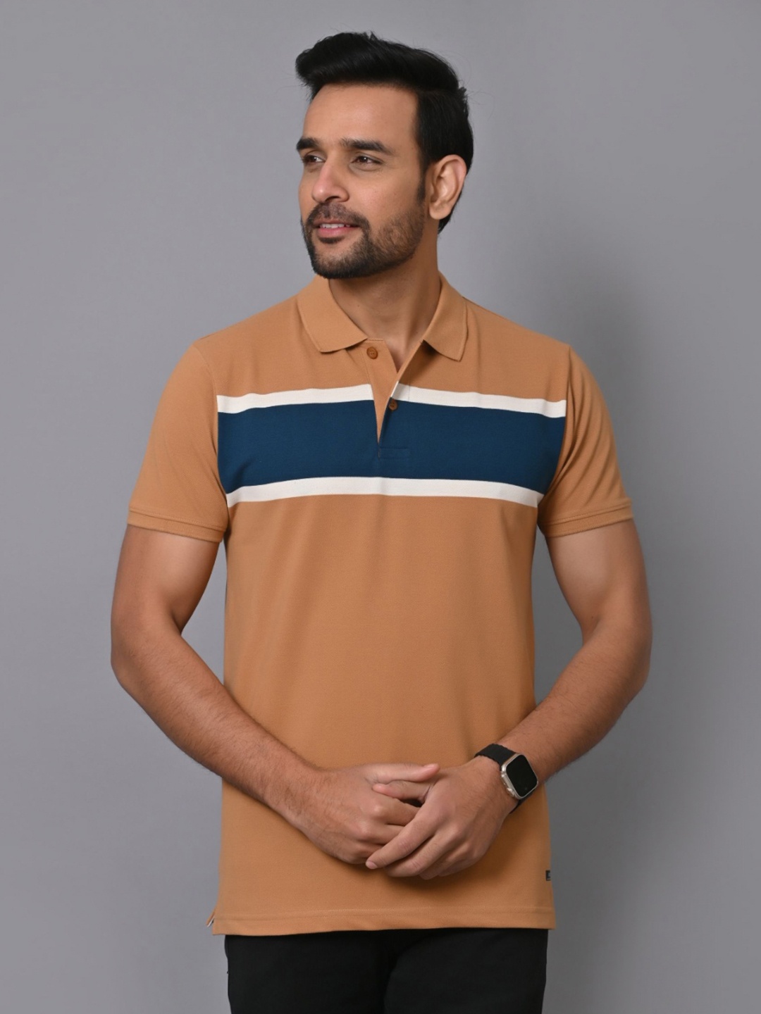 

ARBOUR Men Striped Polo Collar Slim Fit T-shirt, Multi