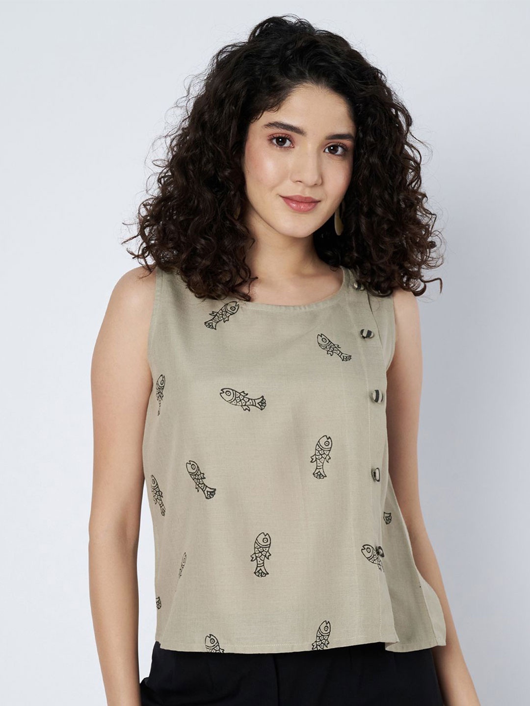 

9rasa Tribal Print Cotton Top, Grey