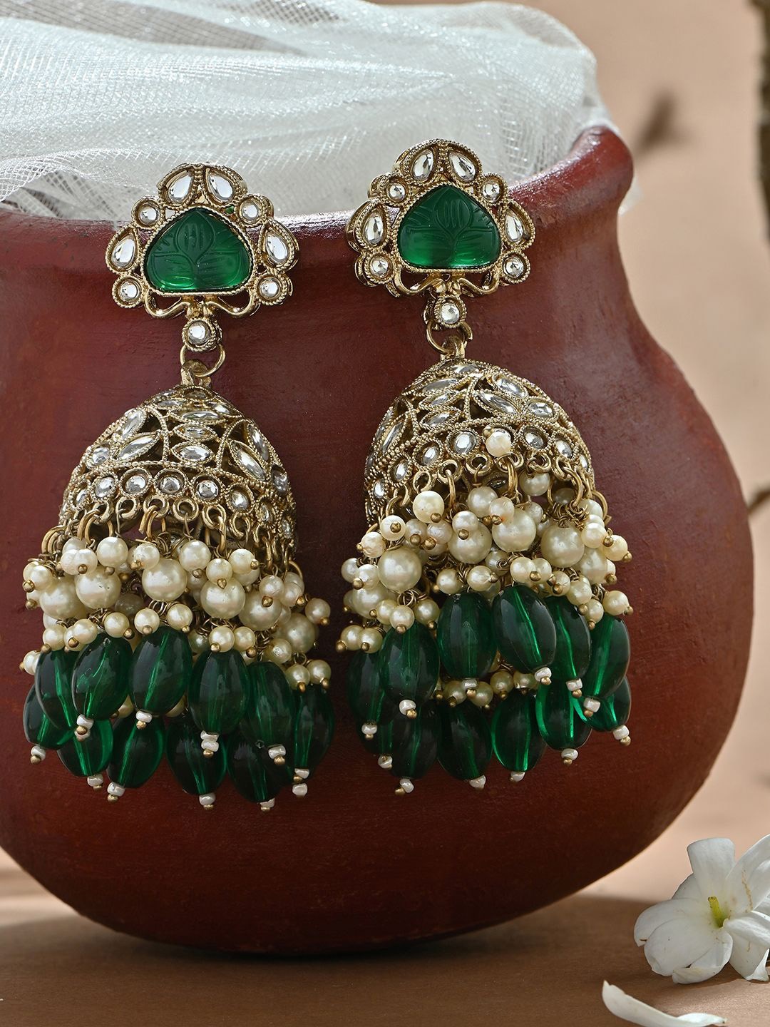 

Fida Dome Shaped Jhumkas Earrings, Green