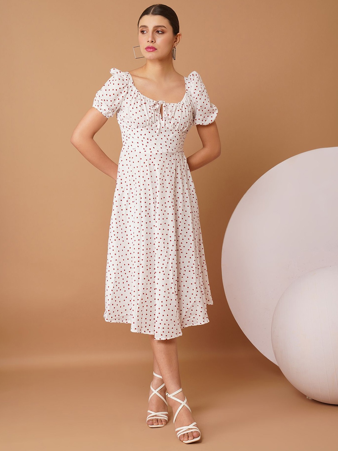 

Chemistry Print Puff Sleeve Crepe A-Line Dress, White