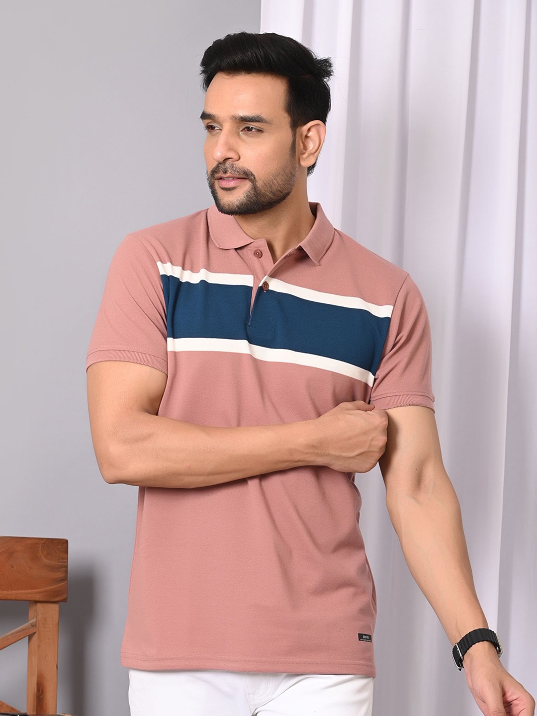 

ARBOUR Men Striped Polo Collar Slim Fit T-shirt, Multi