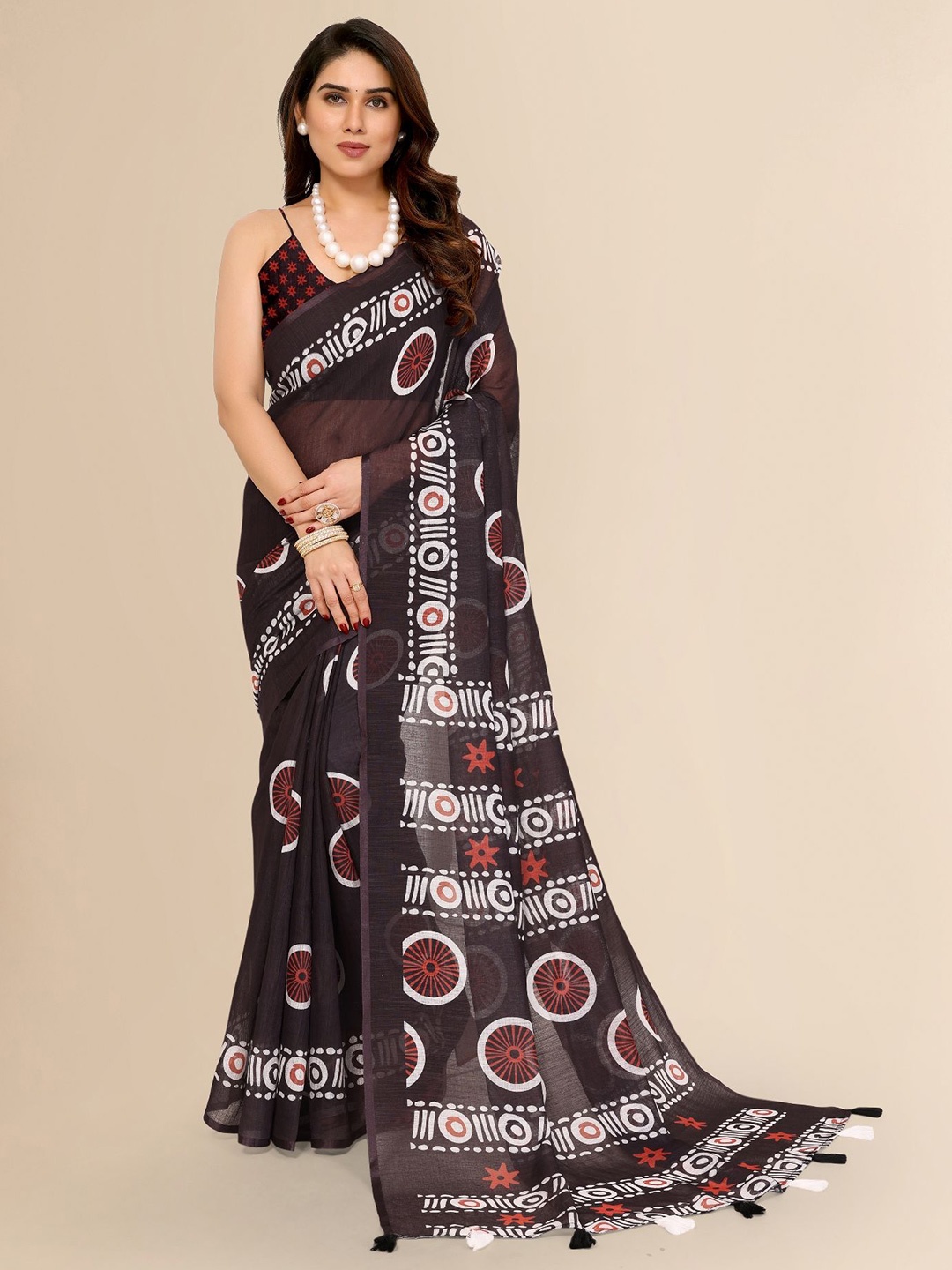 

Moda Rapido Linen Blend Saree, Brown