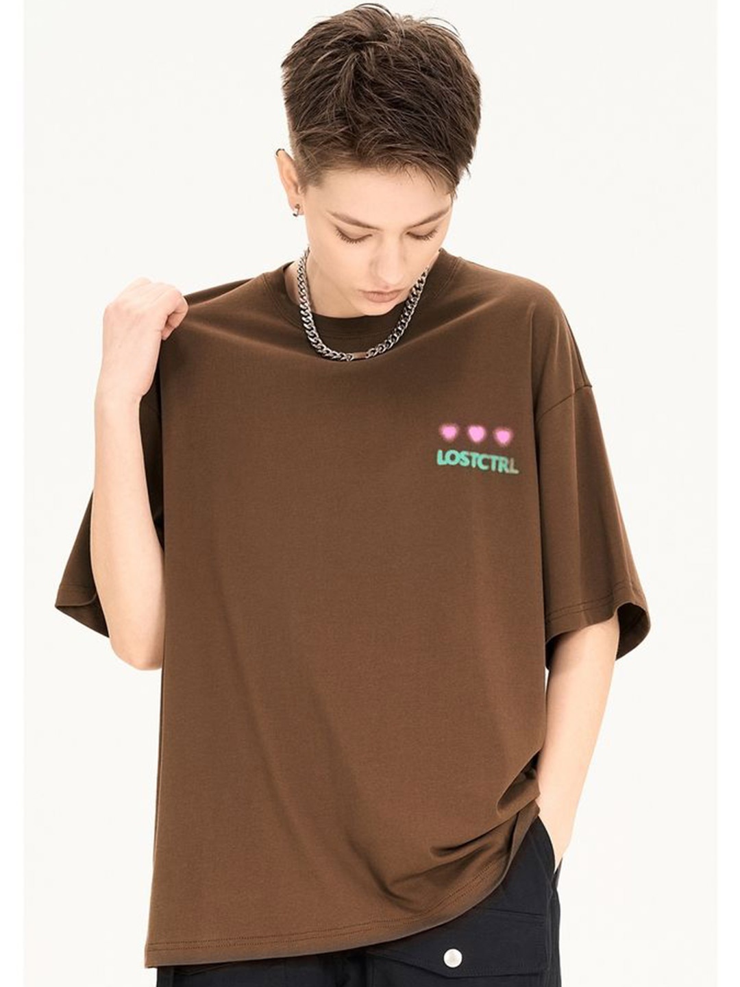 

LULU & SKY Extended Sleeves Cotton Boxy Top, Brown