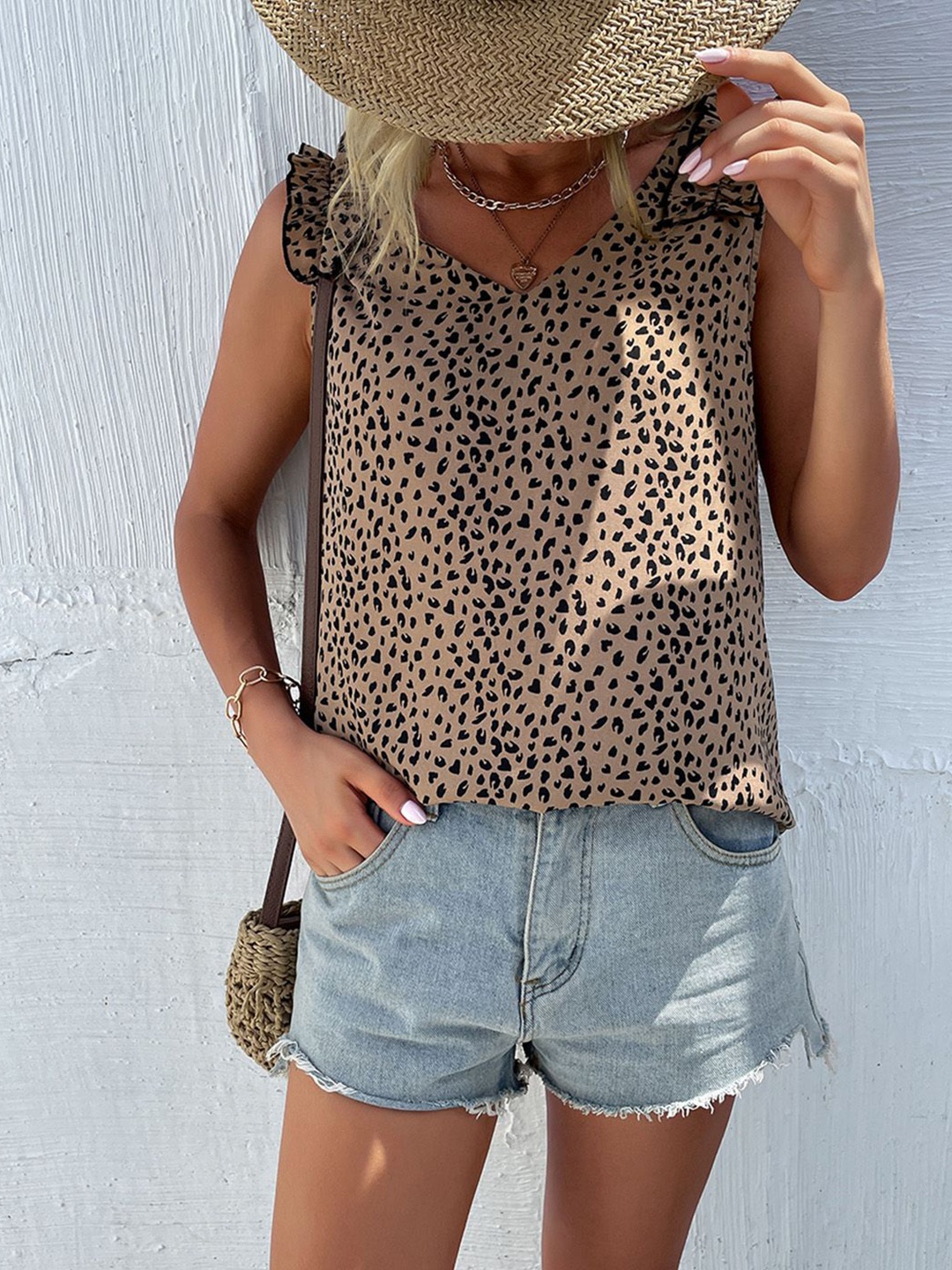 

JC Mode Geometric Print Top, Khaki