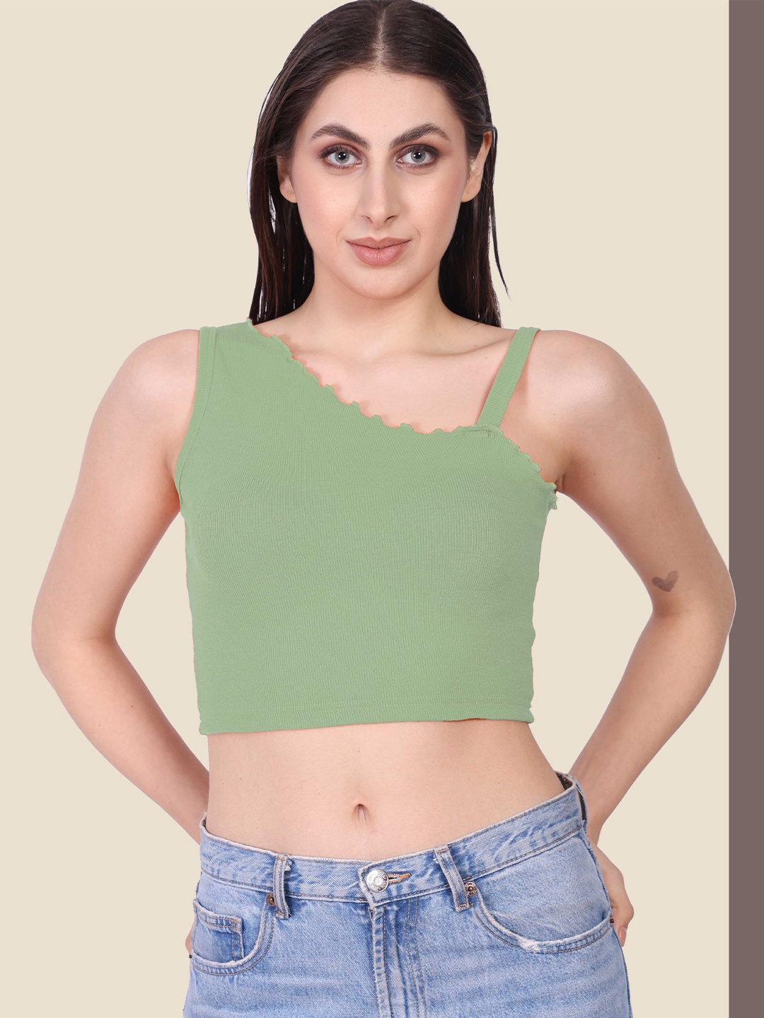 

Mast & Harbour Cotton Crop Top, Green