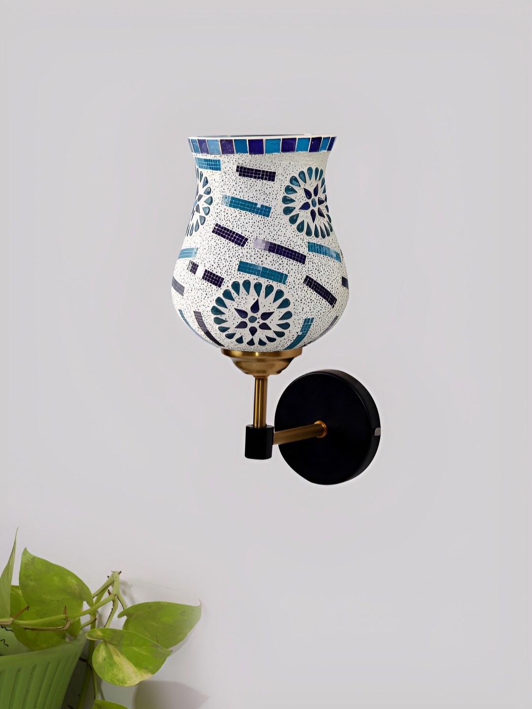 

Devansh Blue & Purple Printed Metal Traditional Abstract Shaped Shaped Wall Lamp