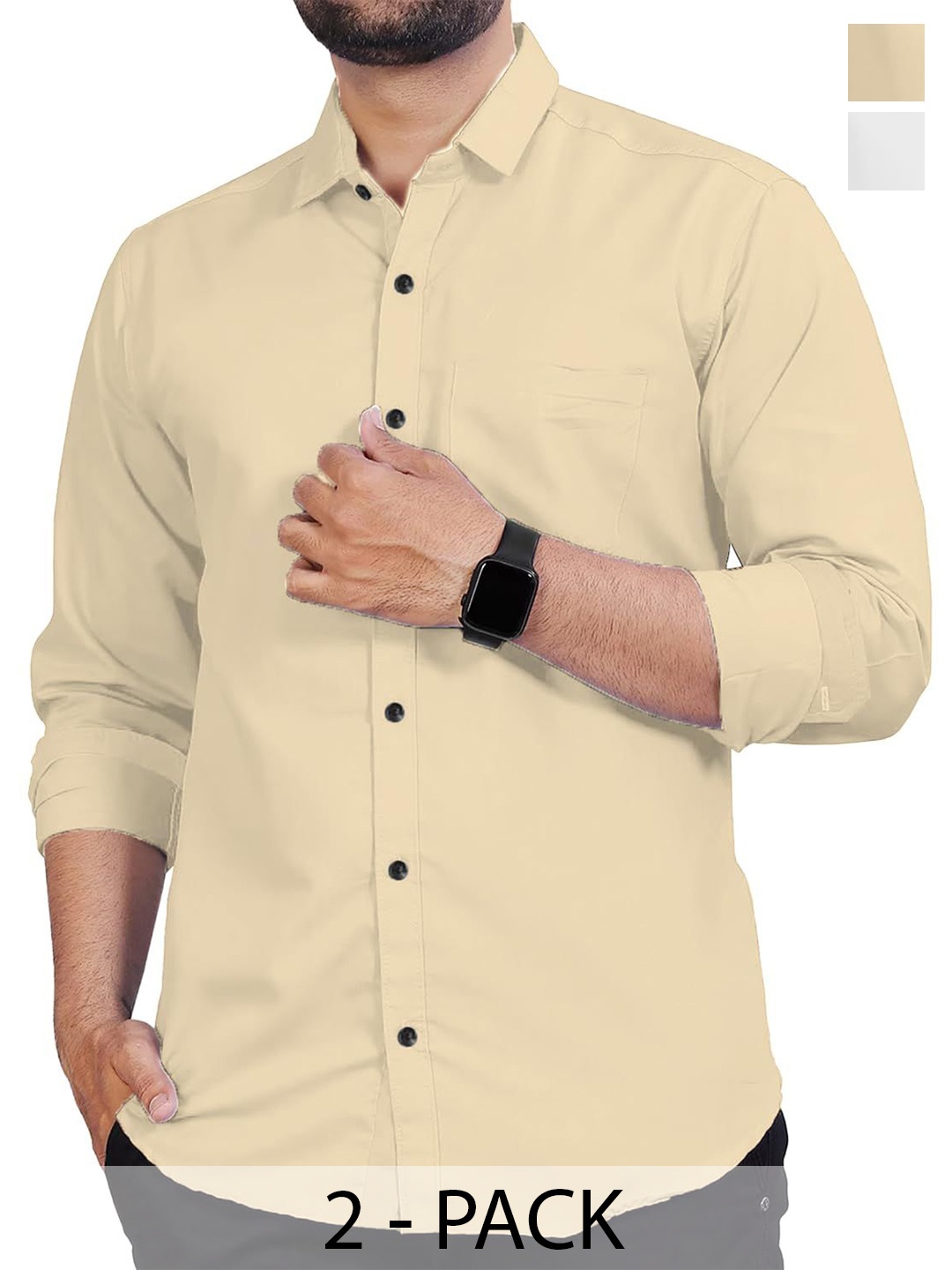 

Vida Loca Men Slim Fit Opaque Casual Shirt, Beige