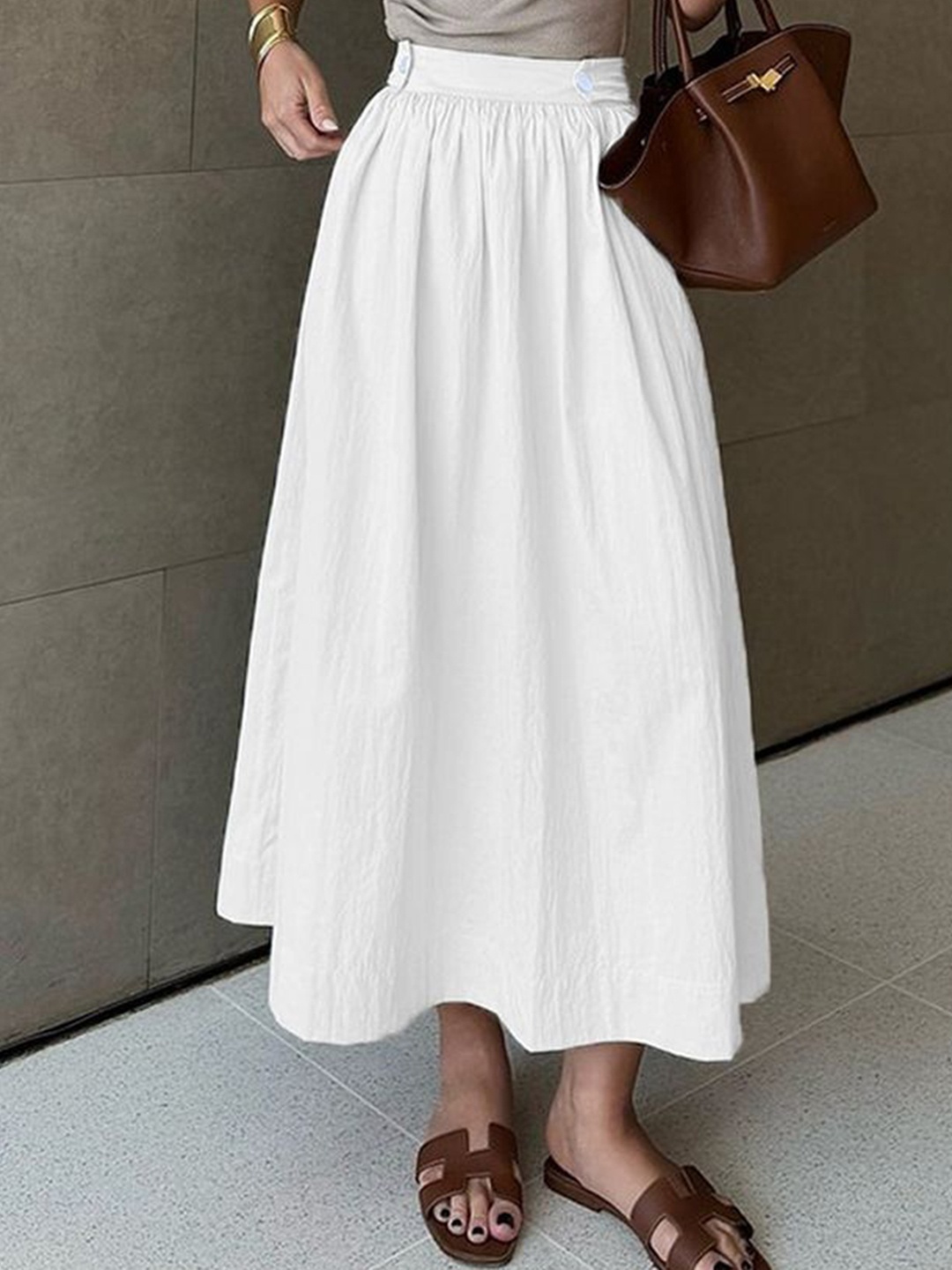 

LULU & SKY High Waisted A-Line Midi Skirt, Off white