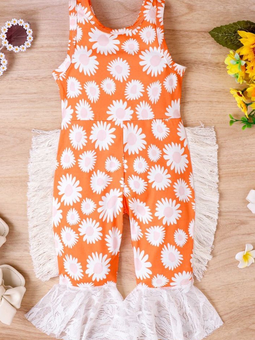 

LULU & SKY Girls Printed Capri Jumpsuit, Orange