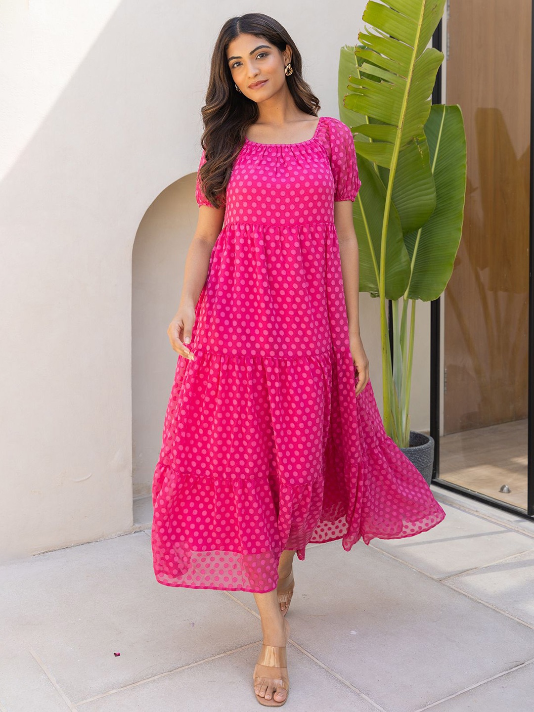 

Polago Clothing Georgette A-Line Midi Dress, Pink