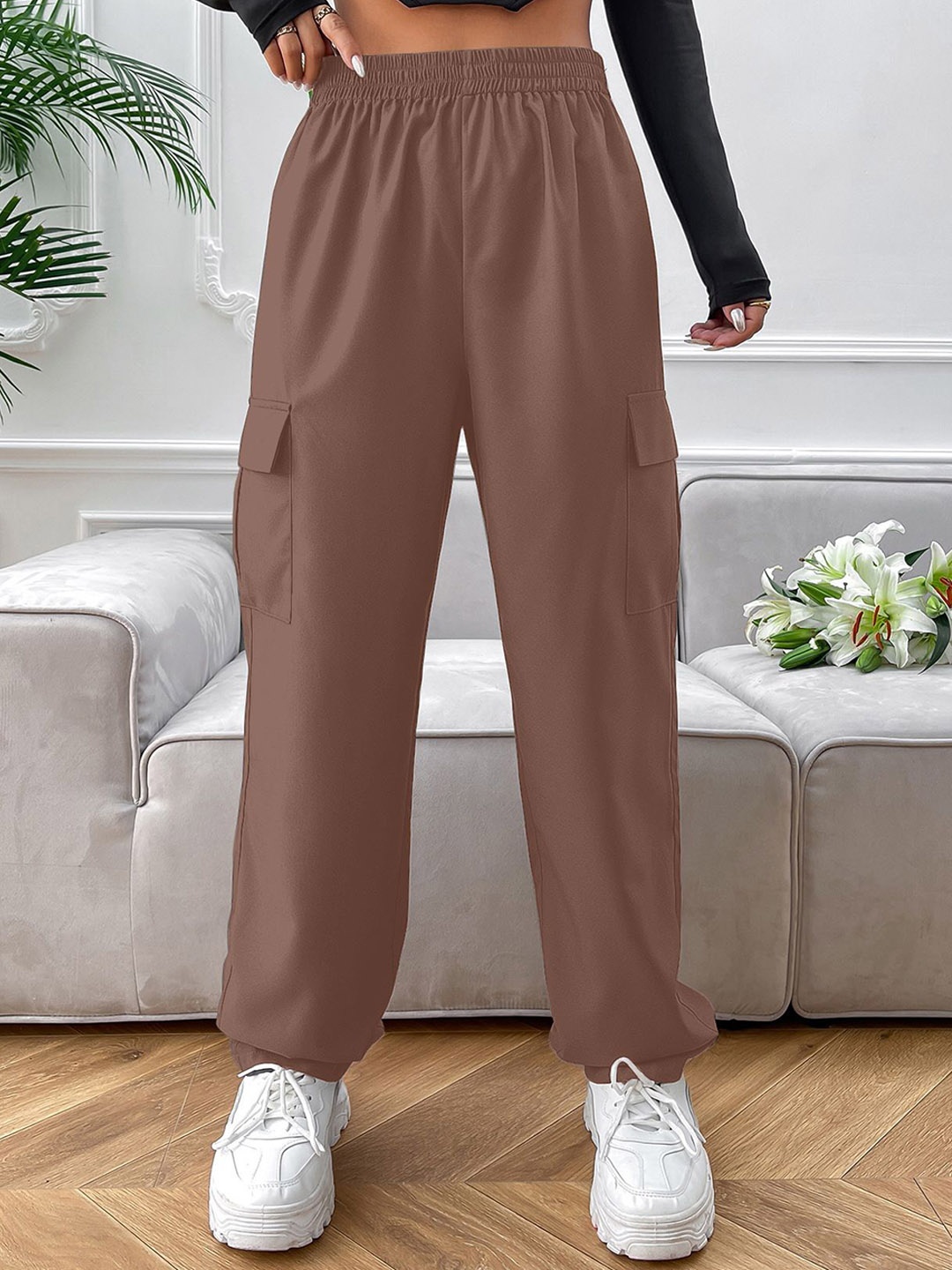 

CORSICA Women Loose Fit High-Rise Trousers, Brown