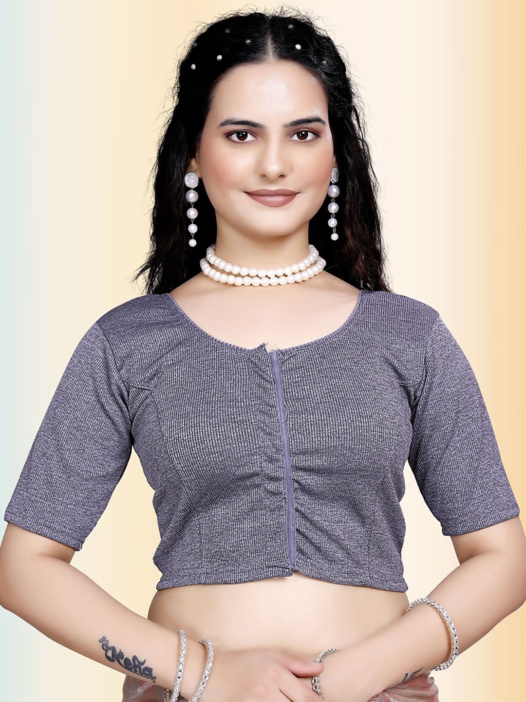 

TANISHM FEB TEX Printed Cotton Saree Blouse, Grey