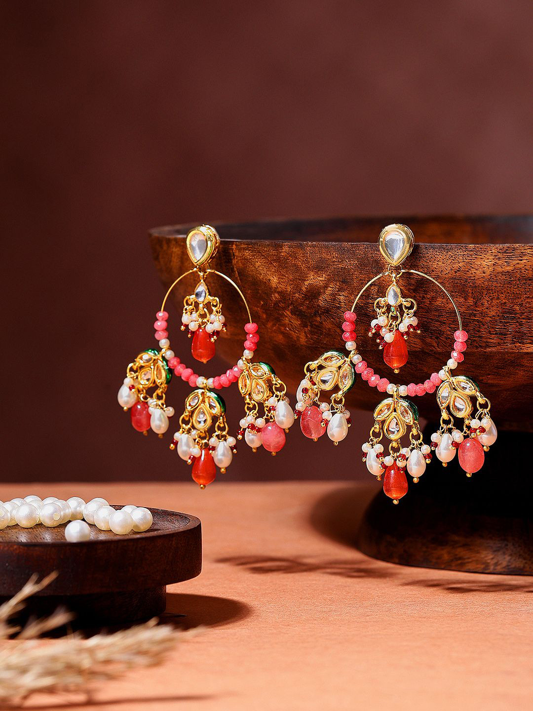 

AARSEE OFFICIAL Contemporary Chandbalis Earrings, Pink