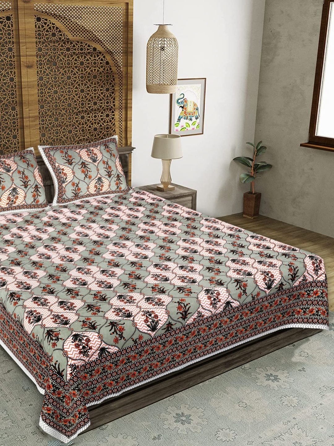 

Butea Crape Pink & Brown Floral 180 TC King Bedsheet with 2 Pillow Covers