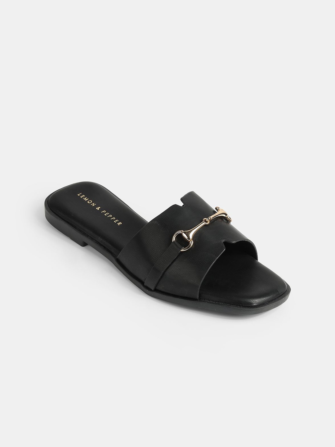 

LEMON & PEPPER Women Open Toe Flats with Buckles, Black