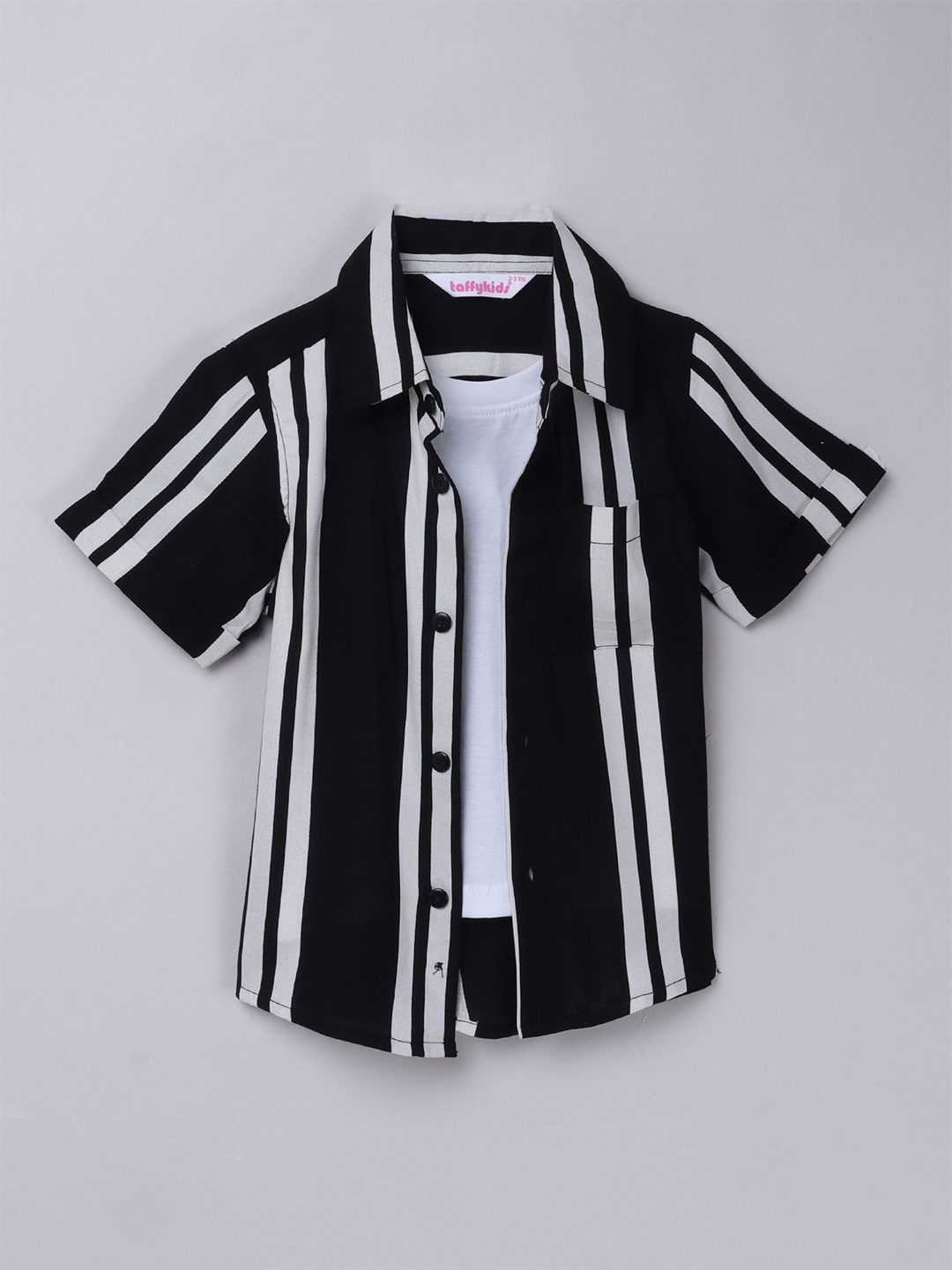 

taffykids Boys Comfort Multi Stripes Opaque Striped Casual Shirt, Black