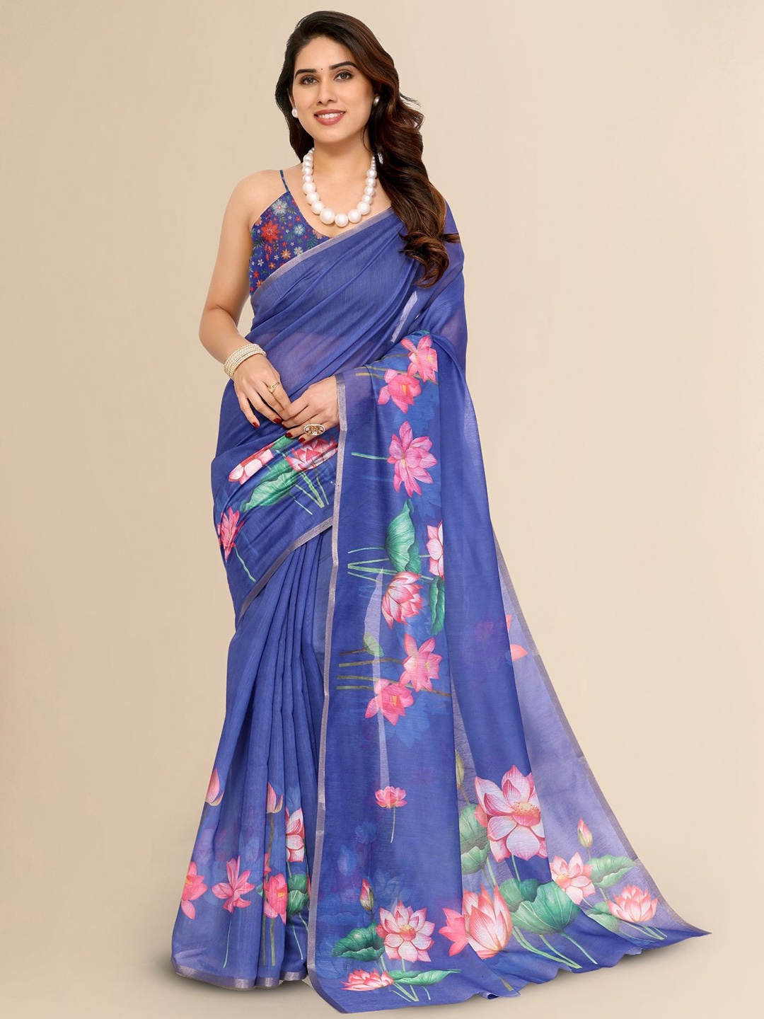 

Moda Rapido Floral Zari Saree, Blue