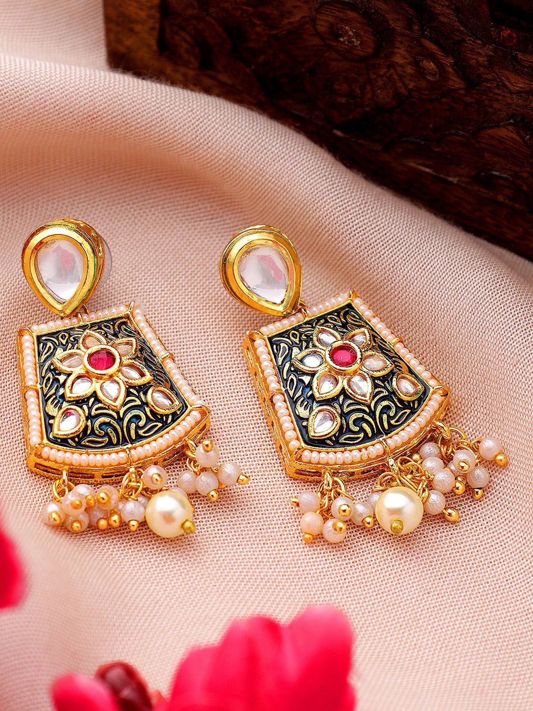 

AARSEE OFFICIAL Anti-Tarnish Black Enameled Earrings, Gold