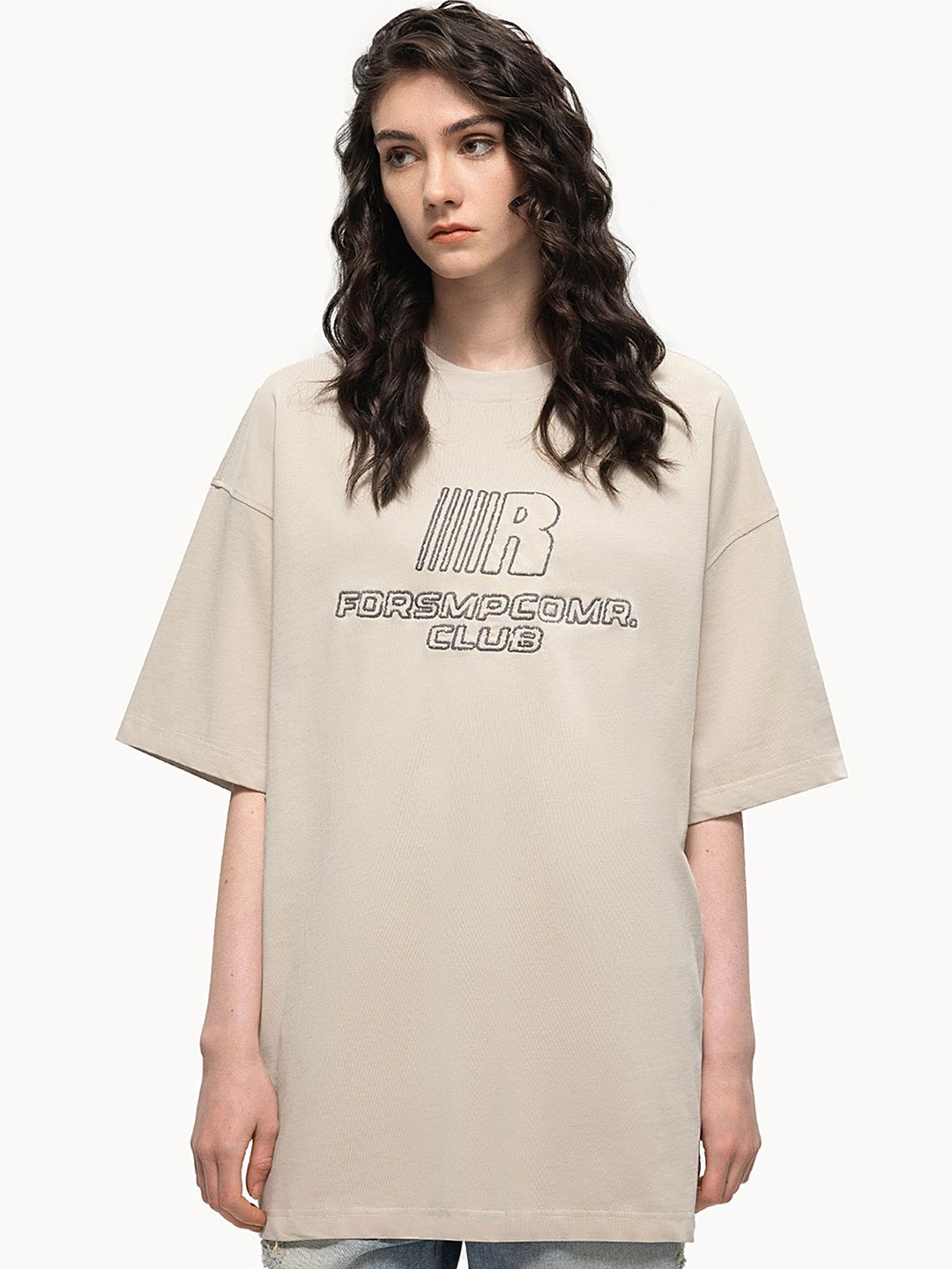 

LULU & SKY Print Cotton Boxy Longline Top, Beige