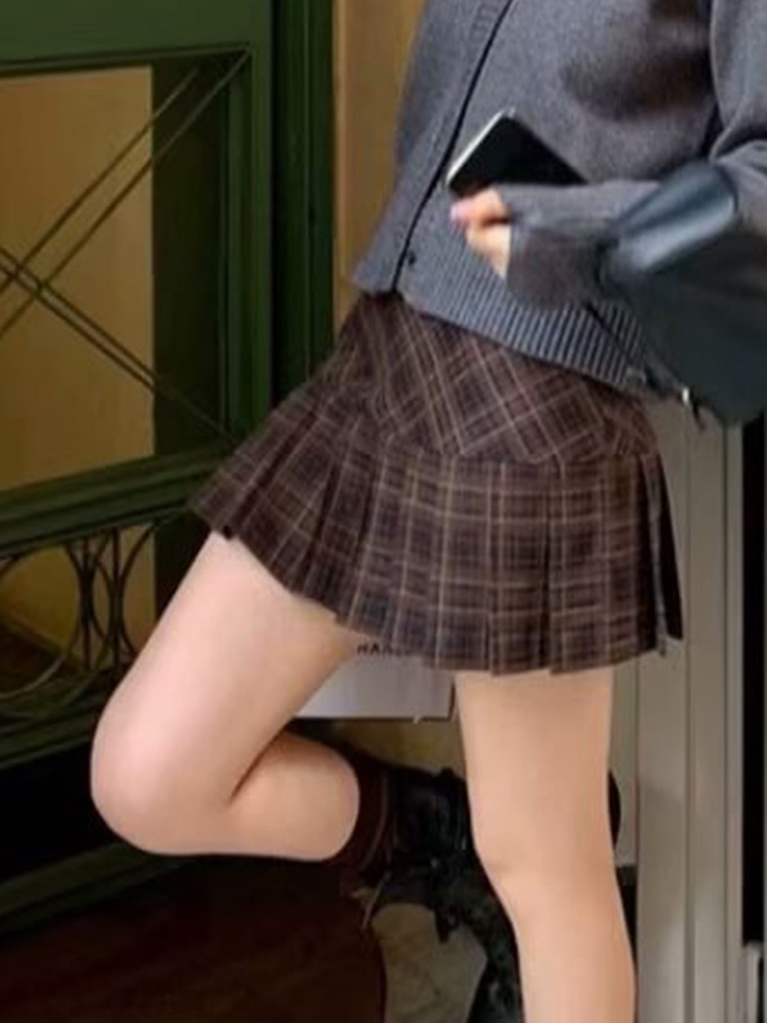 

LULU & SKY Checked Pleated Mini Skort, Brown