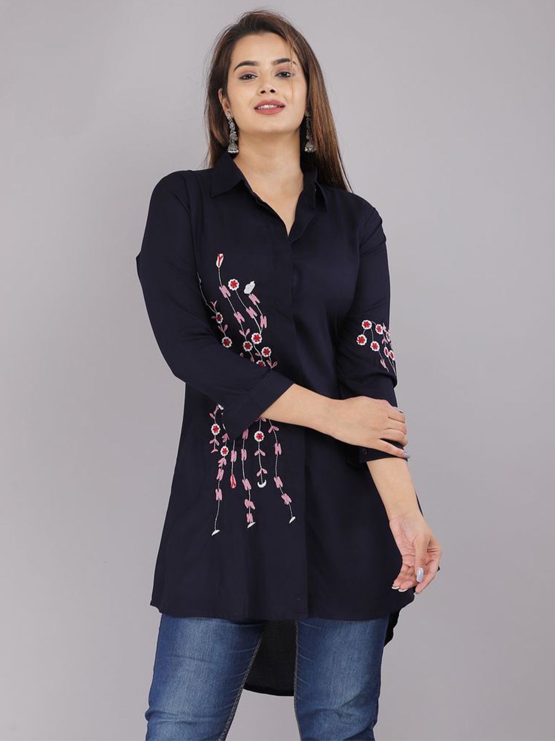 

Myorica Women Standard Opaque Casual Shirt, Navy blue