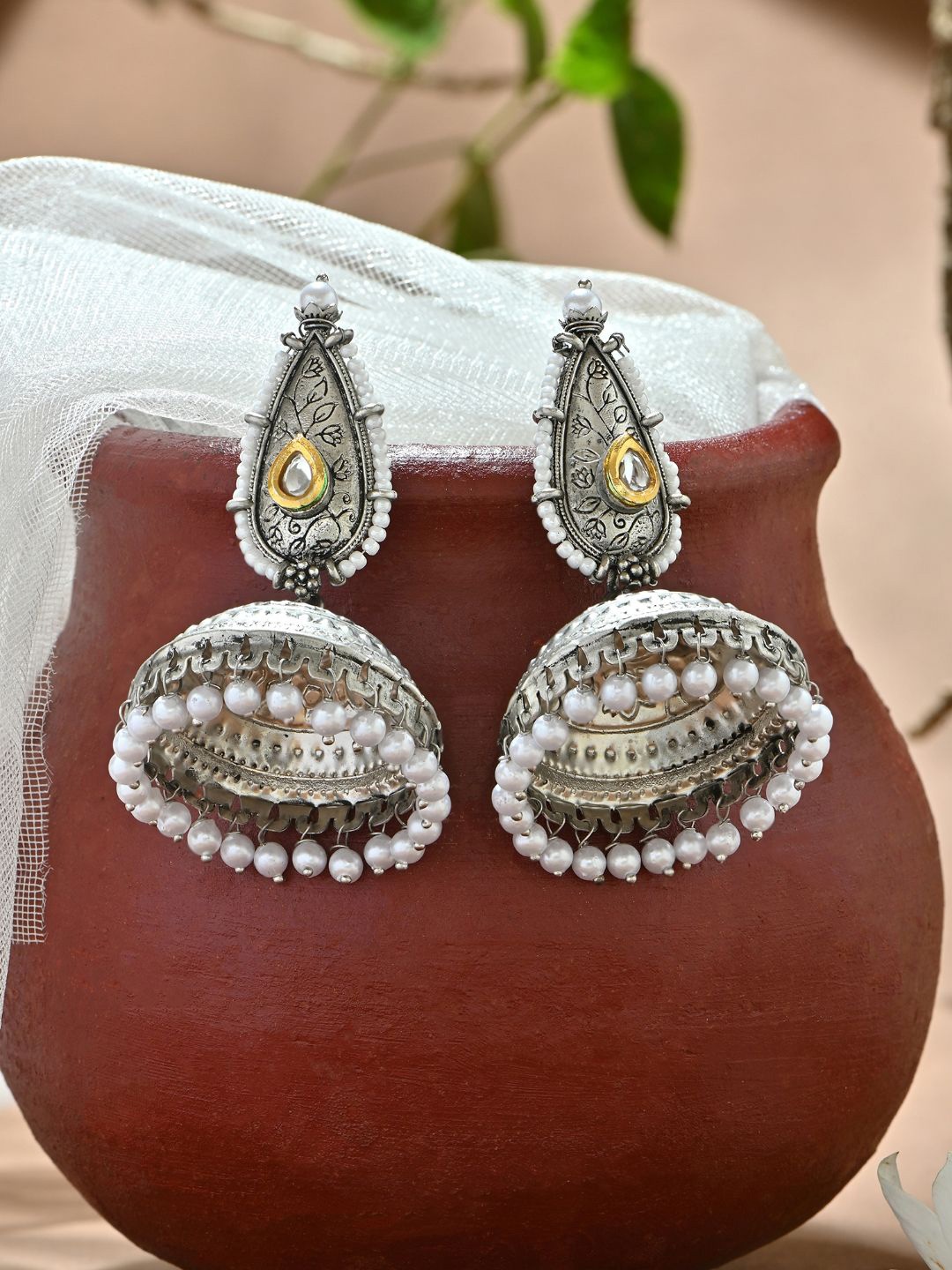 

Fida Teardrop Shaped Jhumkas Earrings, White