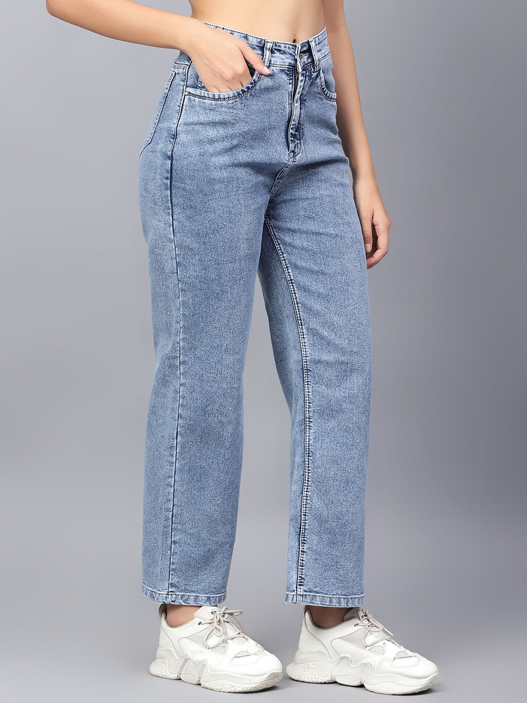 

MERCEL Women Boyfriend Fit High-Rise Heavy Fade Jeans, Blue