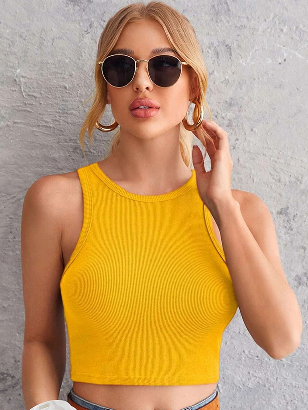 

Istyle Can Tank Crop Top, Mustard