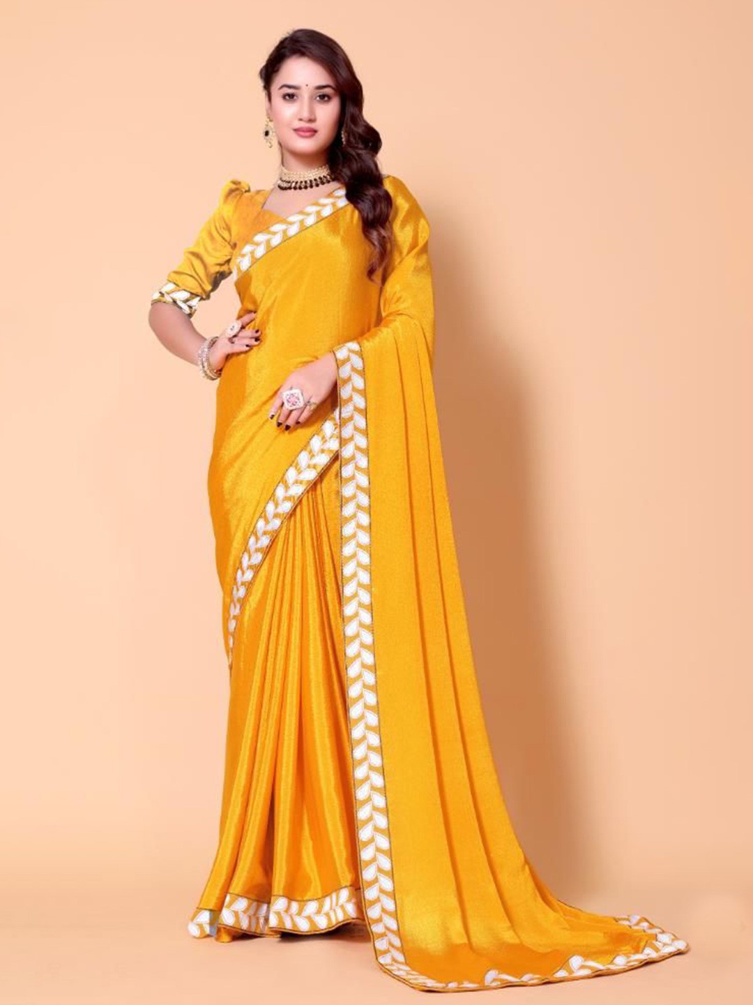 

AKSH FASHION Pure Georgette Saree, Yellow