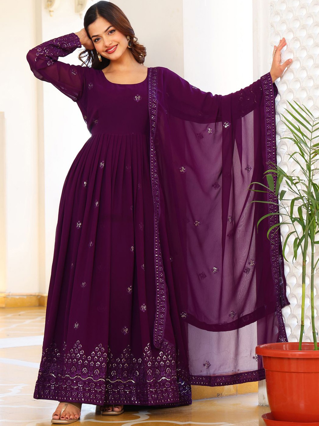 

Fashion Basket Embroidered Anarkali Maxi Dress, Purple