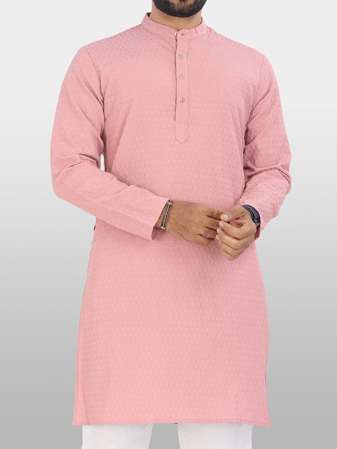 

VeBNoR Men Dobby Kurta, Pink