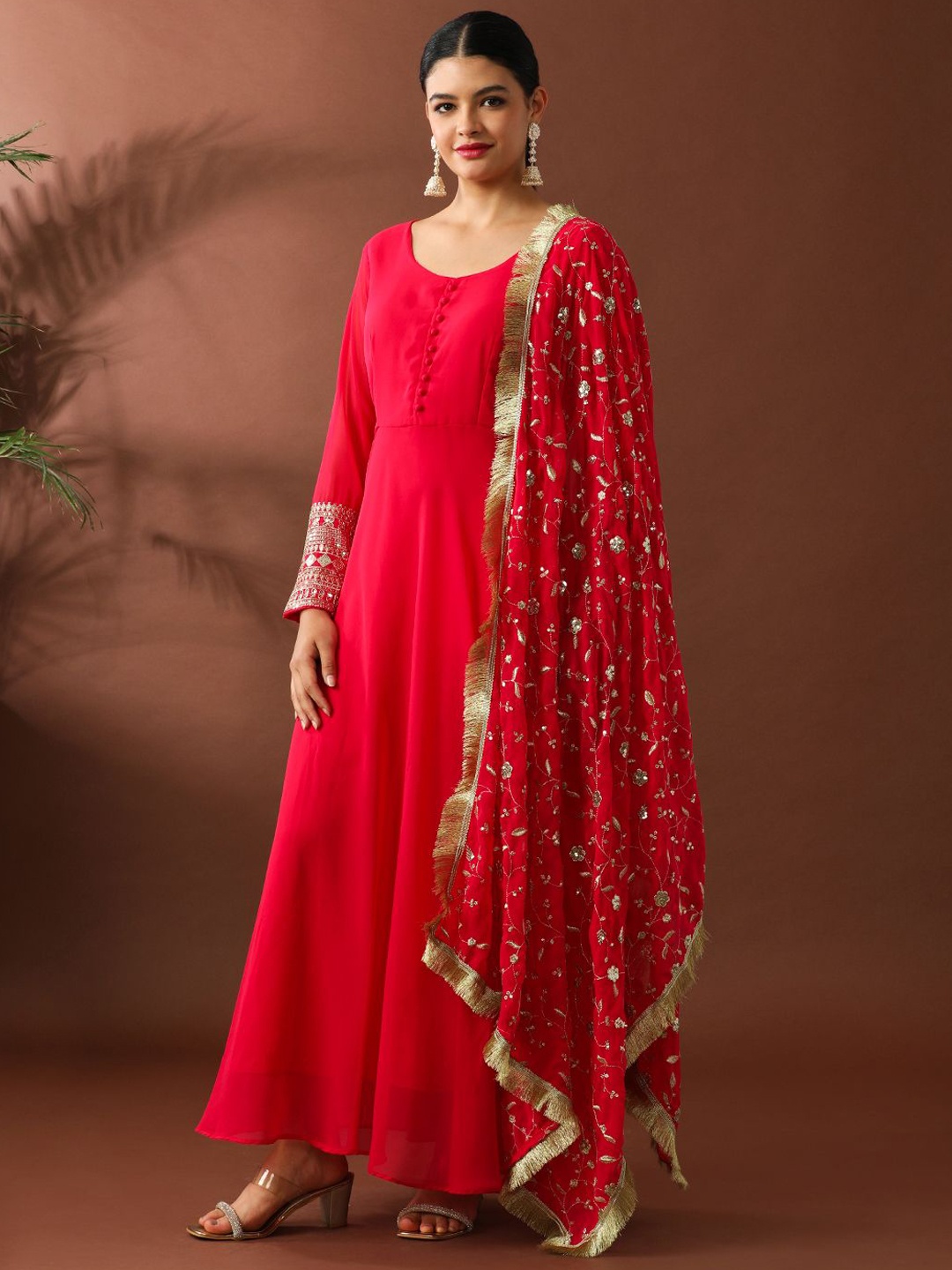 

Jaipur Kurti Women Embroidered Georgette A-Line Ethnic Dress, Pink
