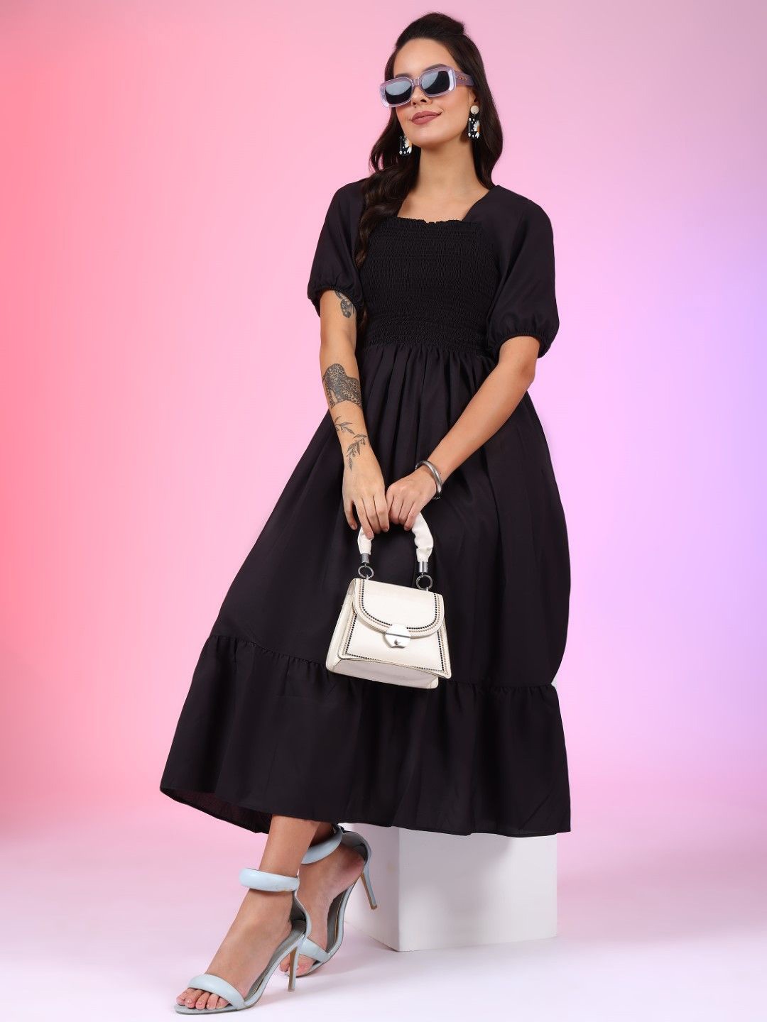 

Jash Creation Crepe Fit & Flare Dress, Black