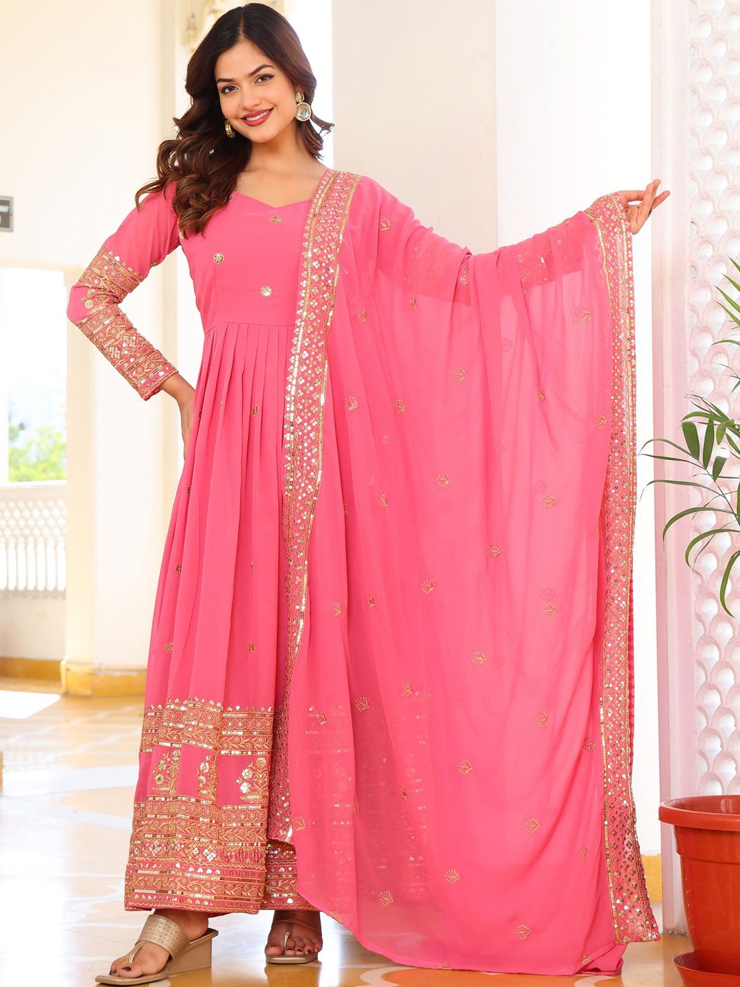 

Fashion Basket Embroidered Maxi Ethnic Dress, Pink