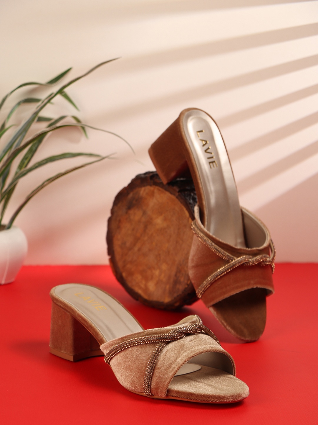 

Lavie Velvet Party Block Sandals with Buckles, Gold