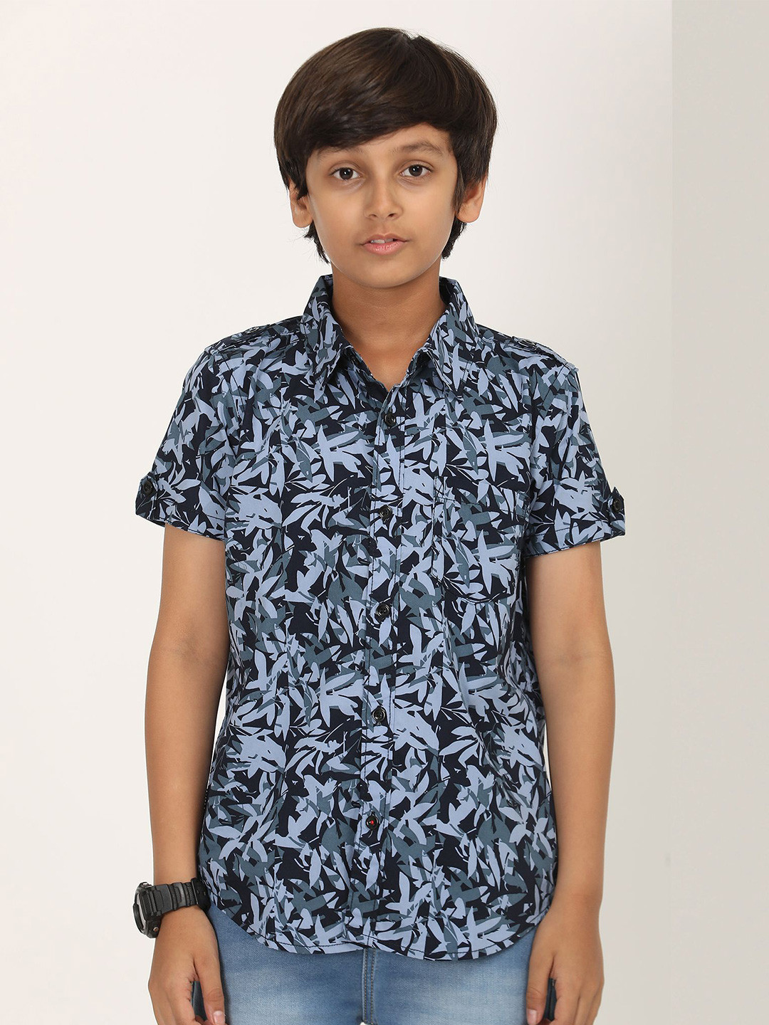 

ZION Boys Classic Floral Opaque Printed Casual Shirt, Navy blue