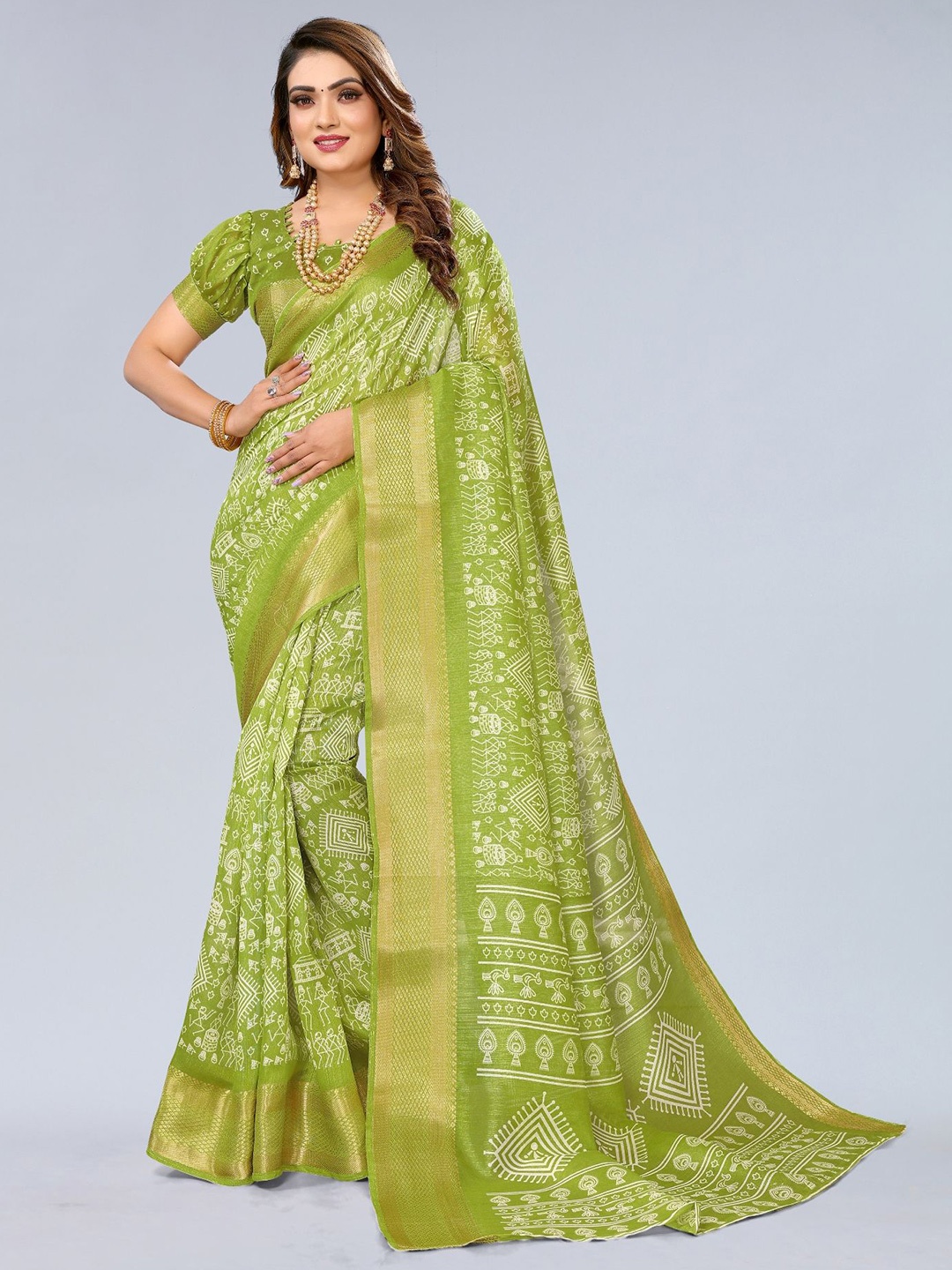 

Moda Rapido Warli Zari Saree, Green