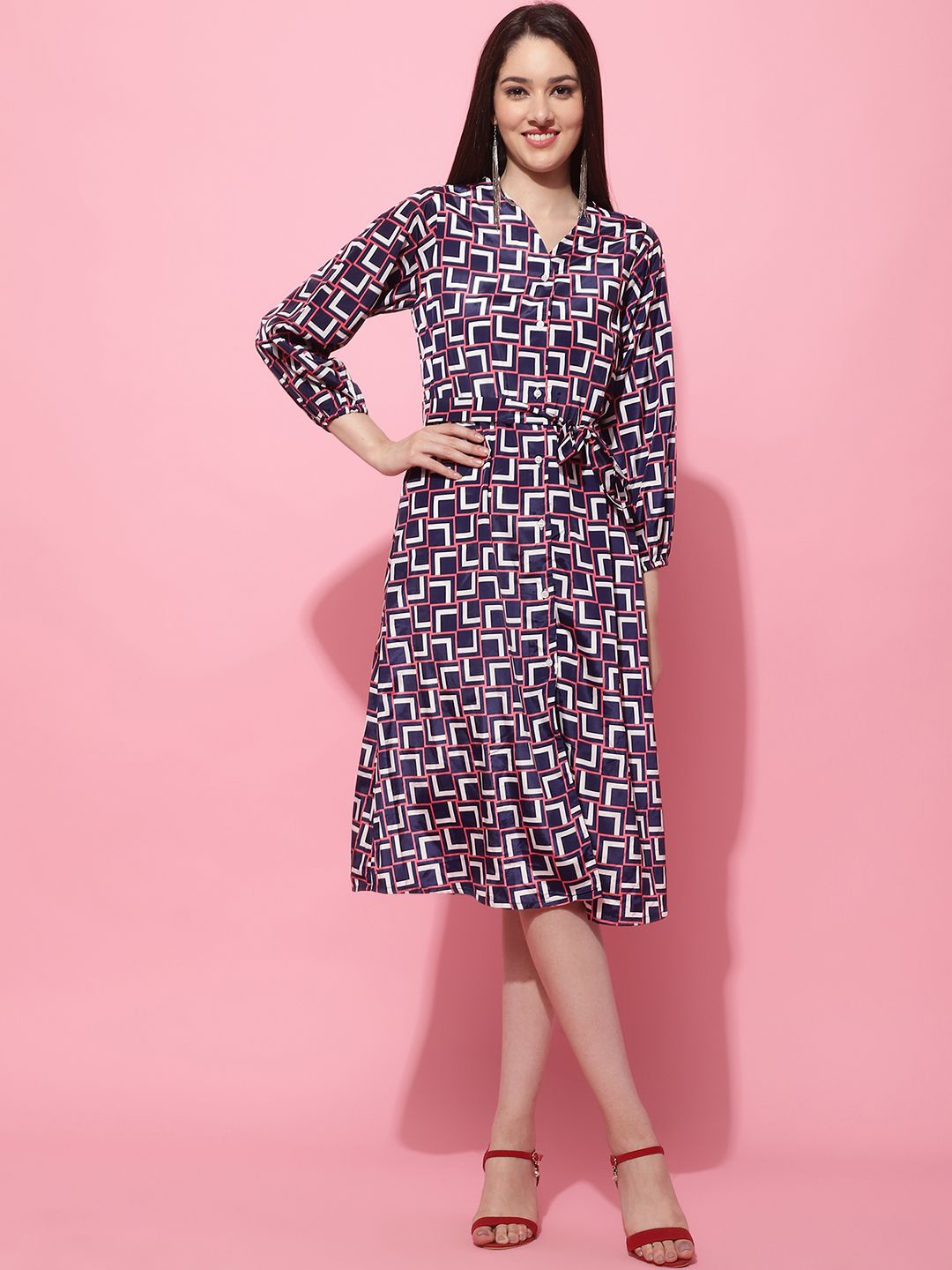 

JAKANARY Abstract Printed Georgette Shirt Dress, Purple