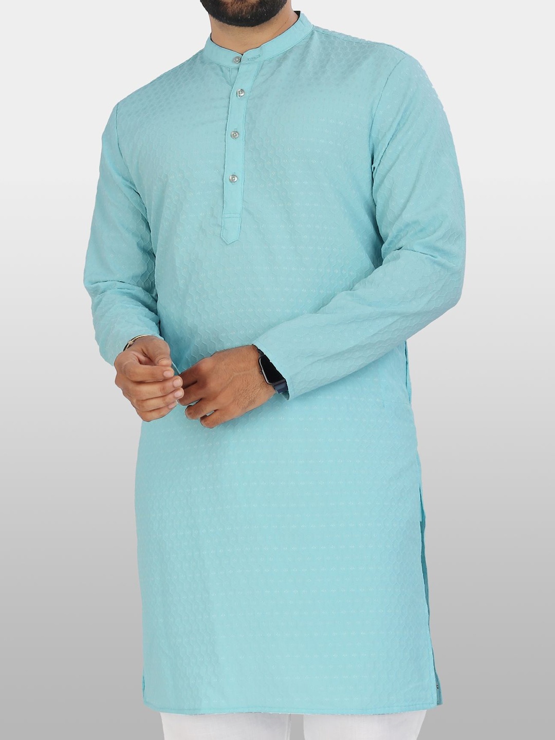 

VeBNoR Men Dobby Kurta, Blue