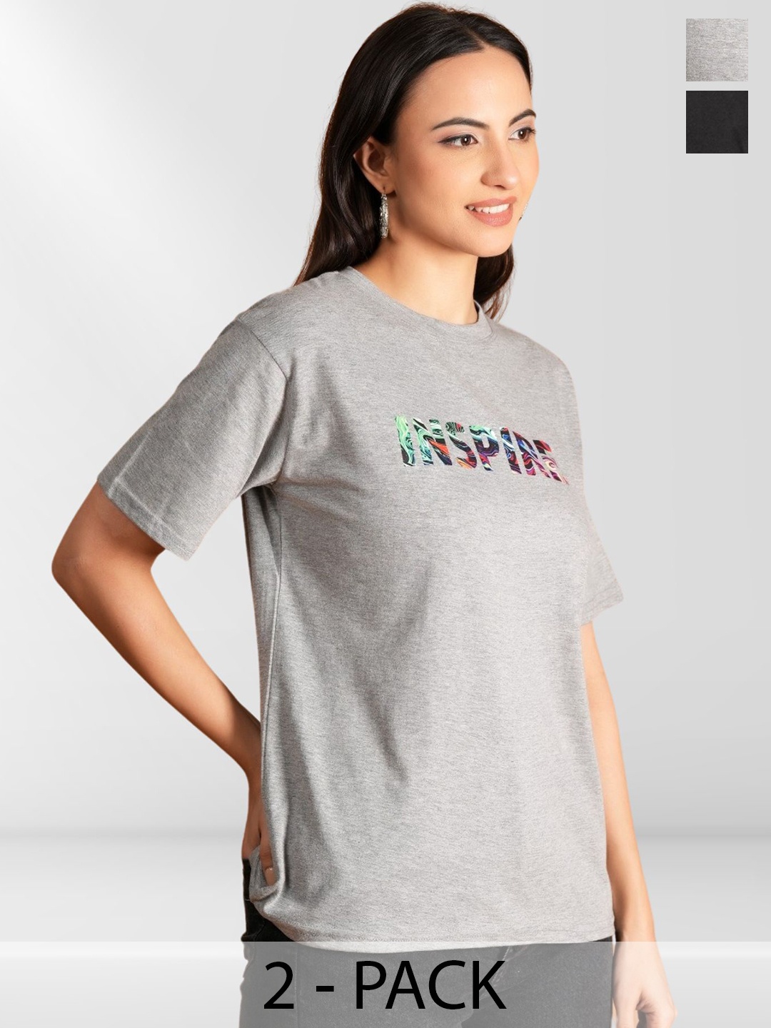 

Metronaut Women Typography 2 Printed Extended Sleeves Applique T-shirt, Multi