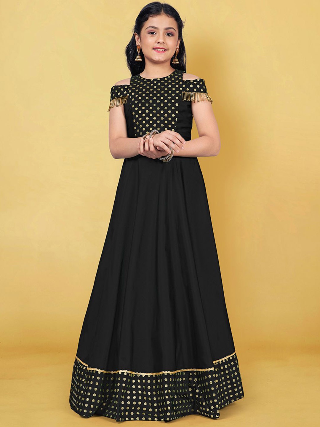

Sangria Girls Printed Fit & Flare Maxi Ethnic Dress, Black