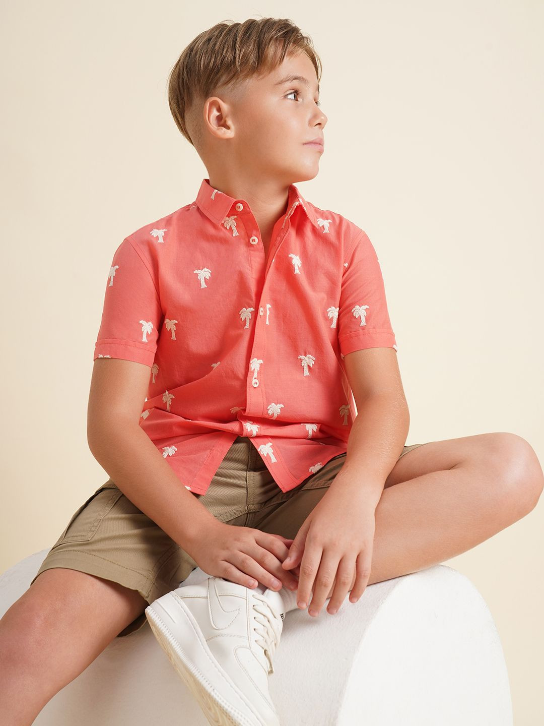 

Jack & Jones Junior Boys Spread Collar Conversational Printed Cotton Casual Shirt, Pink