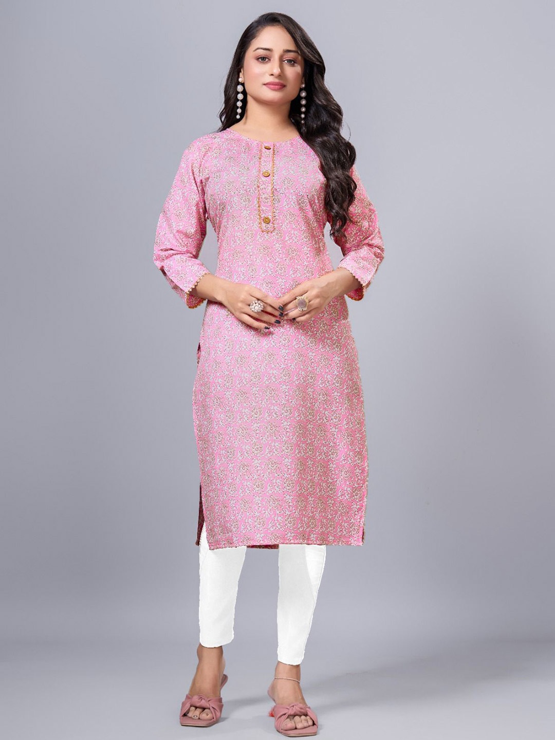 

SIMPLYETHNIC Floral Printed Straight Kurta, Pink