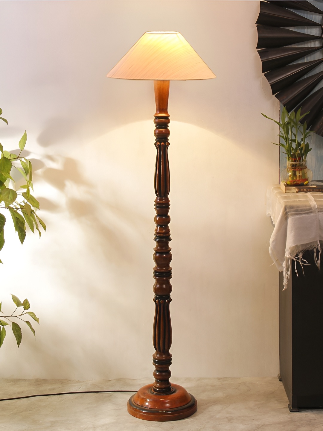 

Devansh Off-White & Brown Cotton Wooden Floor Lamp