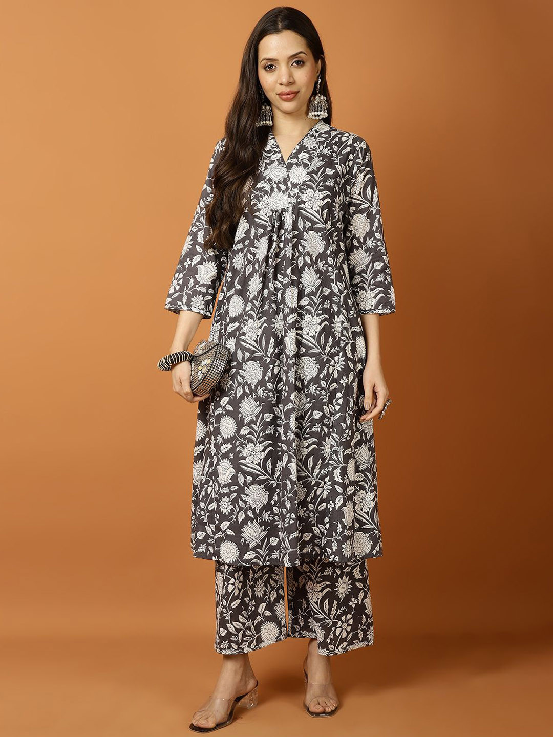 

Meena Bazaar Printed Kurta & Trousers Set, Grey