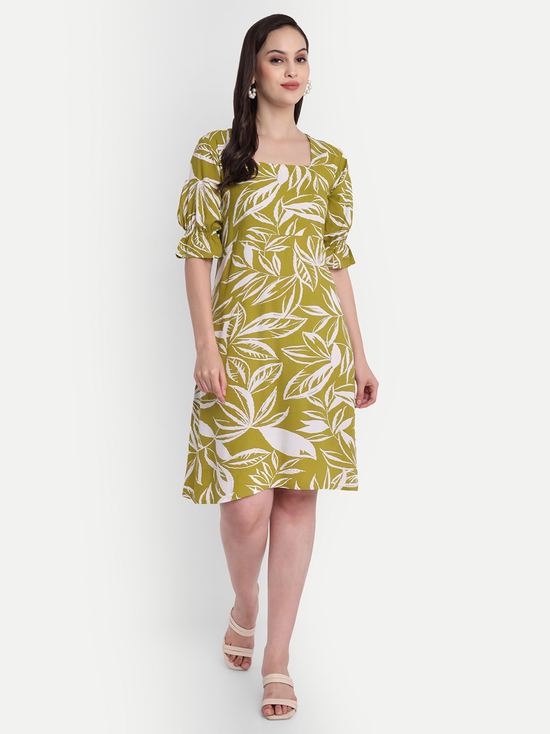 

GAB Print A-Line Dress, Olive