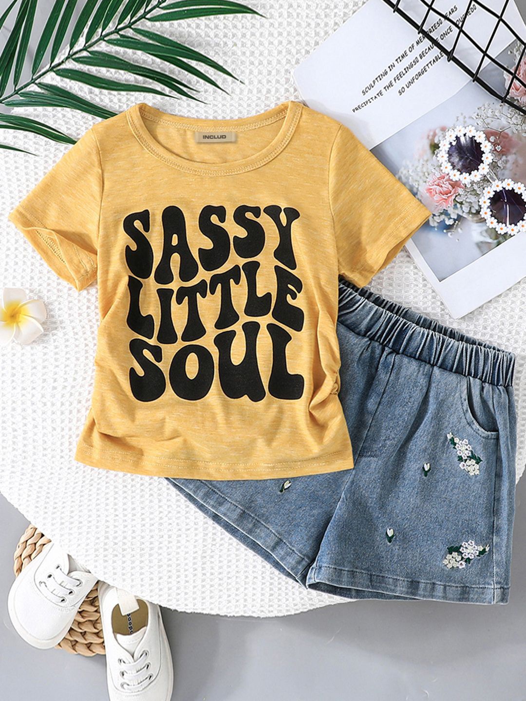 

INCLUD Girls Printed T-shirt with Shorts, Yellow